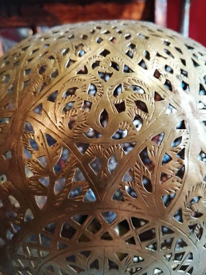 Moroccan Spherical Night Light Oriental Brass Table lamp Lampshade Handmade,Moroccan Table Lamp, Handmade Brass Lamp Style Modern lamp Vtg - Image 6