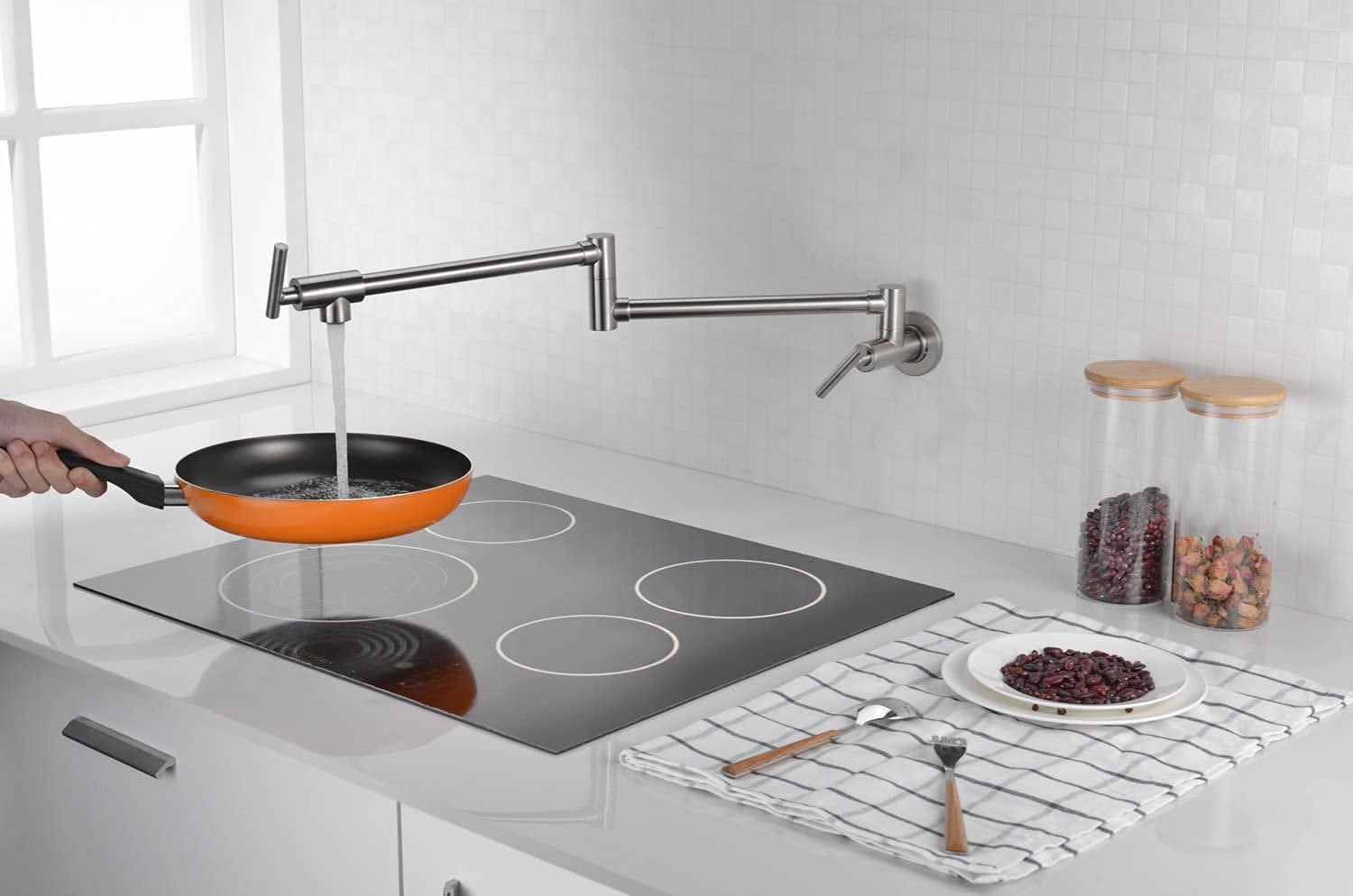 Pot Filler Chrome Faucet , Wall Mount Brass Kitchen Folding Tap , Black Tap
