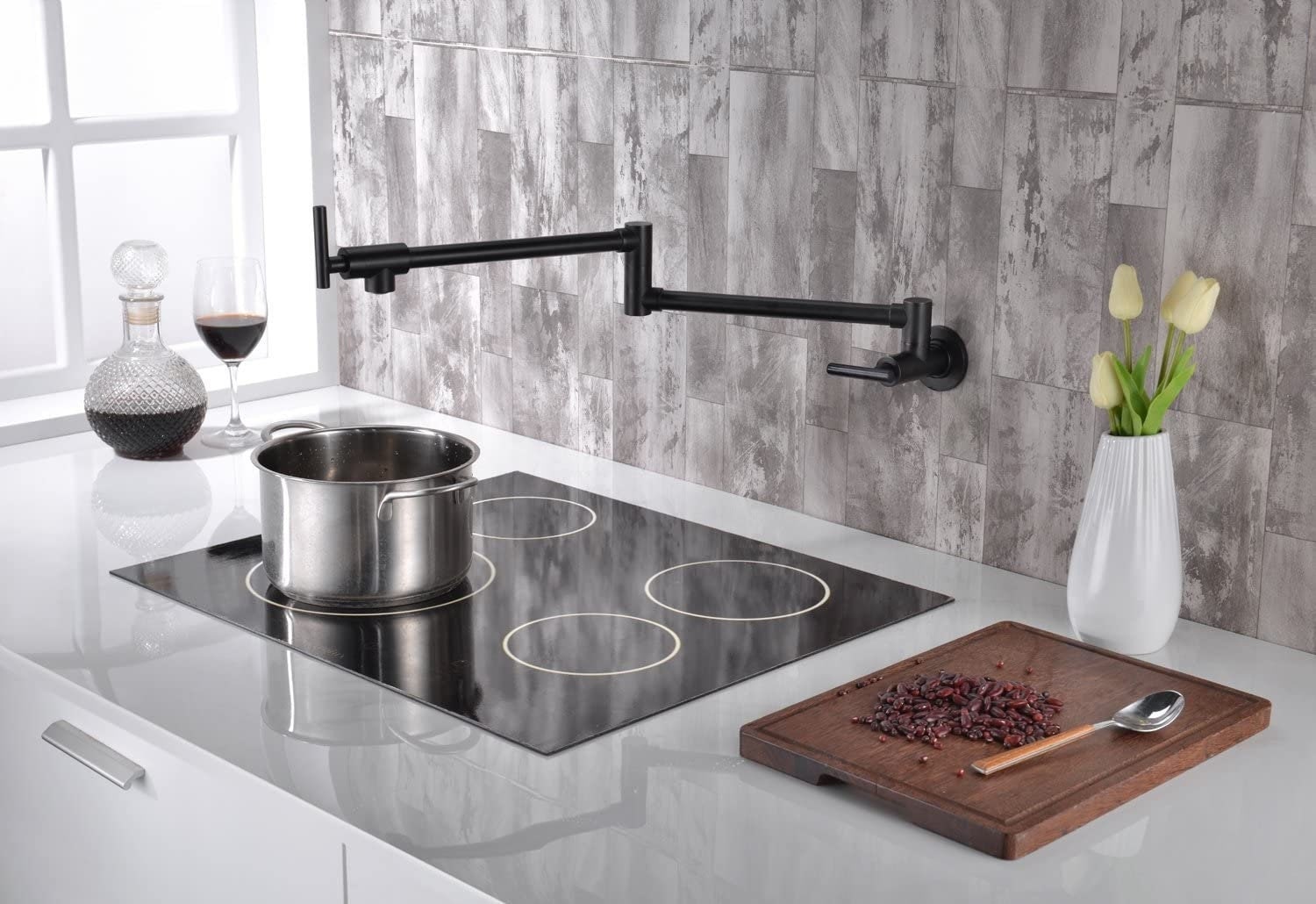 Pot Filler Chrome Faucet , Wall Mount Brass Kitchen Folding Tap , Black Tap - Image 5