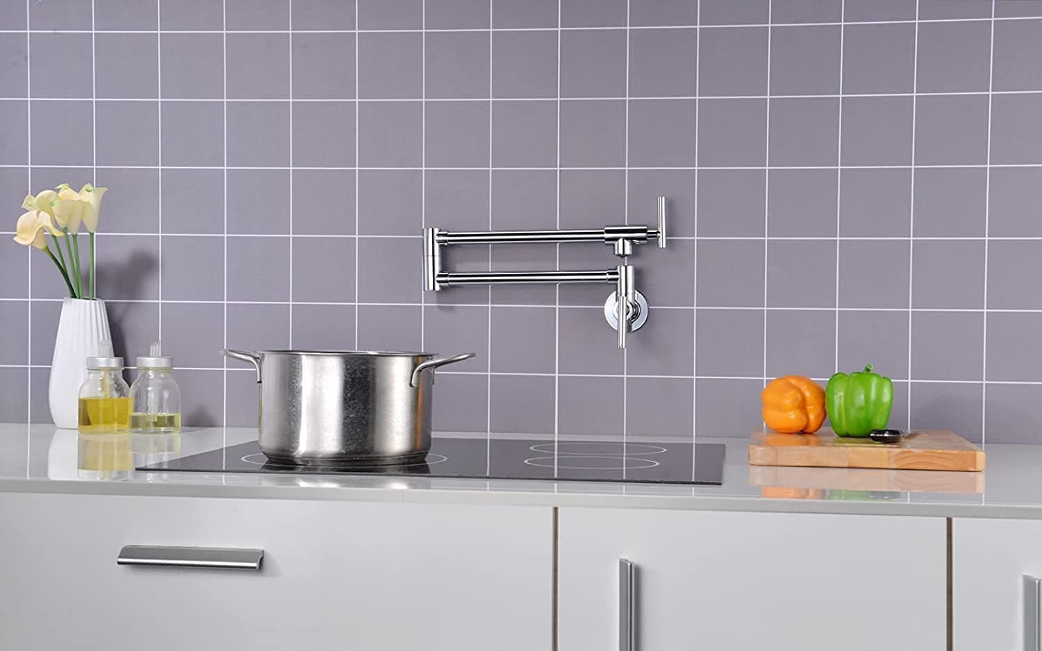 Pot Filler Chrome Faucet , Wall Mount Brass Kitchen Folding Tap , Black Tap - Image 3