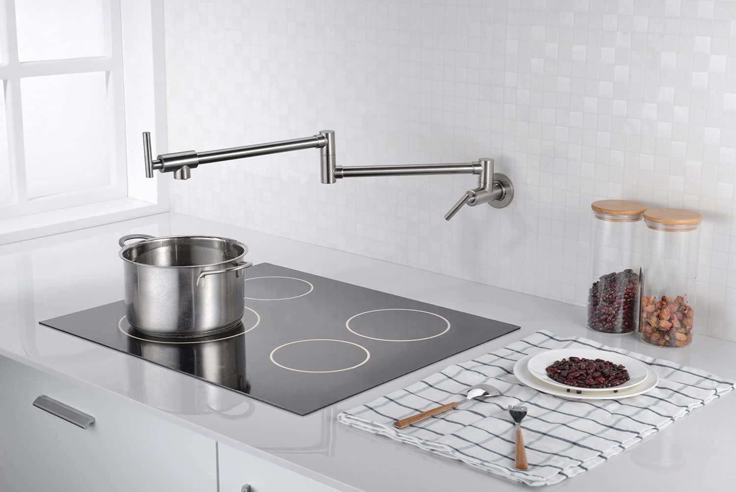Pot Filler Chrome Faucet , Wall Mount Brass Kitchen Folding Tap , Black Tap - Image 2