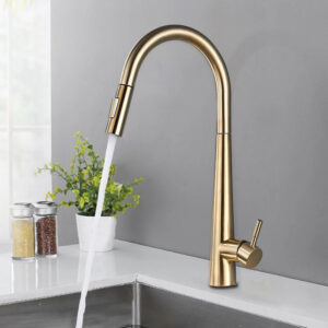 Thickened Brass Brushed Nickel Golden Kitchen Faucet Pull Out Spray Kitchen Tap