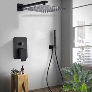 Black Shower Set Wall Mounted Shower Faucet Mixer 8/10/12/16 inch Rainfall Bathroom Shower Tap with Handshower Bathroom Vanity