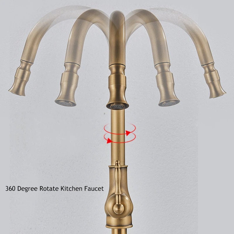 Antique Brass Pull Out Kitchen Faucet Single Handle Faucet 360 Rotate Kitchen Tap Hot Cold Water Mixer Crane Pull Down Brass Sink Faucet - Image 4
