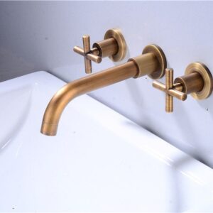 Bathtub Basin Mixer Tap Antique Brass Bathroom Sink Mixer Tap Faucet Wall Mounted 3 Pcs Black Faucet Dual Handle Sink Tap Chrome , Gold Tap