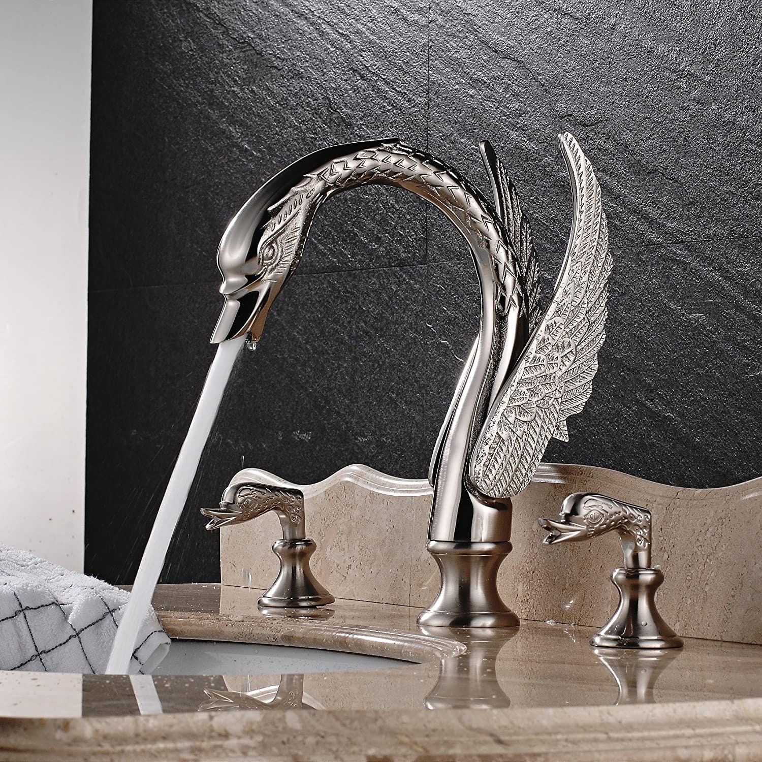 Gold Swan Brass Faucet , Bathroom Basin Tap , Bathroom Sink Faucet , Dual Handles Bird Faucet - Image 7