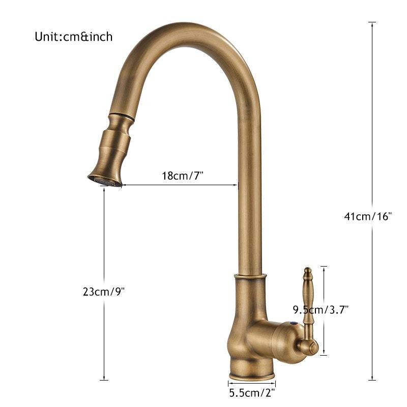 Antique Brass Pull Out Kitchen Faucet Single Handle Faucet 360 Rotate Kitchen Tap Hot Cold Water Mixer Crane Pull Down Brass Sink Faucet - Image 7