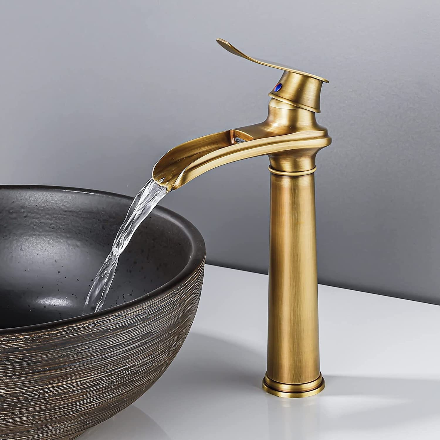 Bathroom Antique Faucet High Waterfall Wash Basin Mixer Tap Basin Fittings Brass Bathroom Tap Single Lever Mixer Tap for Bathroom