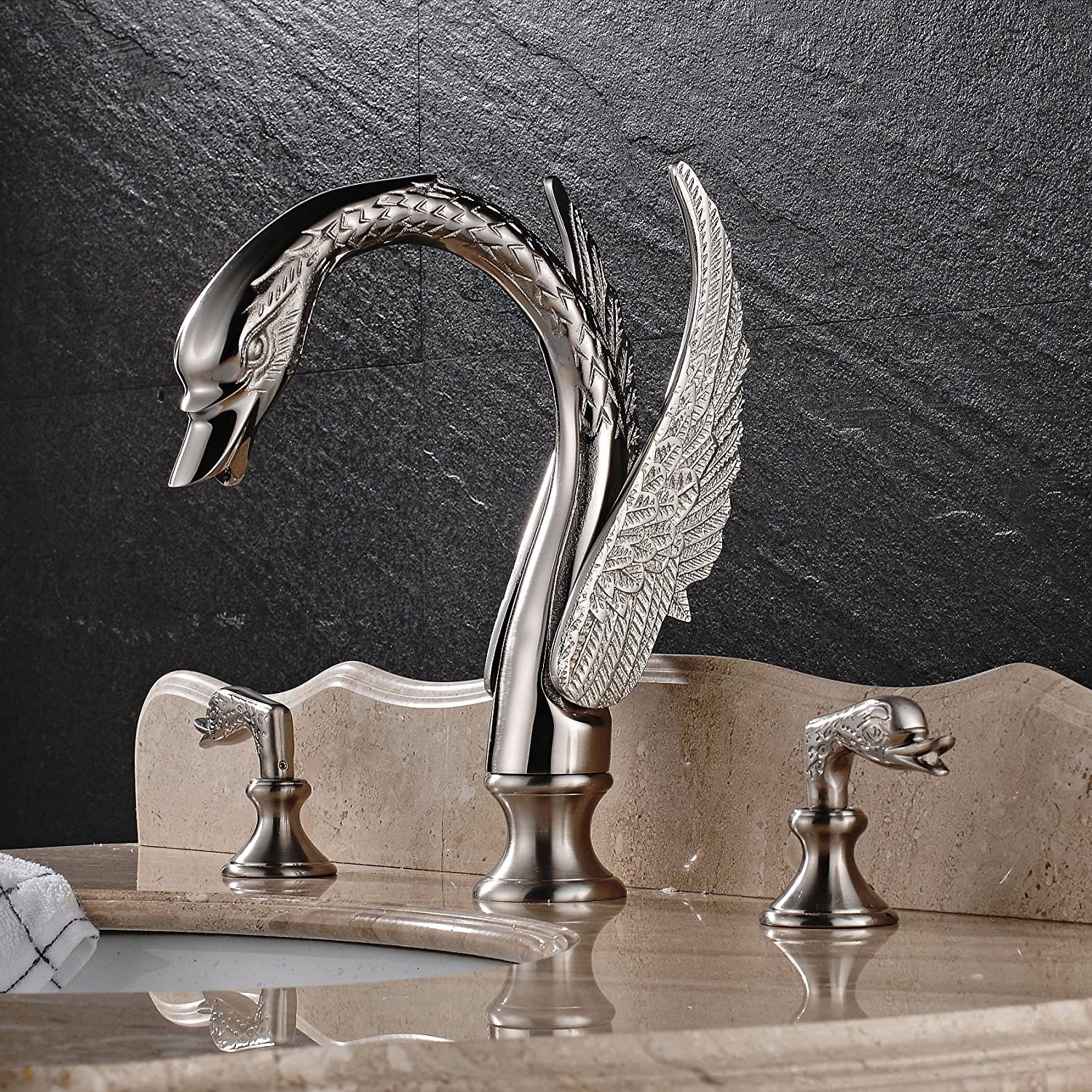 Gold Swan Brass Faucet , Bathroom Basin Tap , Bathroom Sink Faucet , Dual Handles Bird Faucet - Image 6