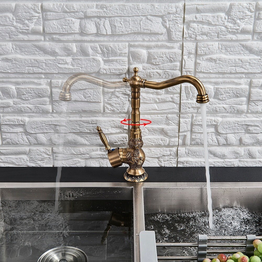 Antique Black Bronze Kitchen Faucet , Bathroom Basin Faucet , Embroidered Brass Faucet , 360 Rotatble Retro Faucet , Kitchen Vanity - Image 7