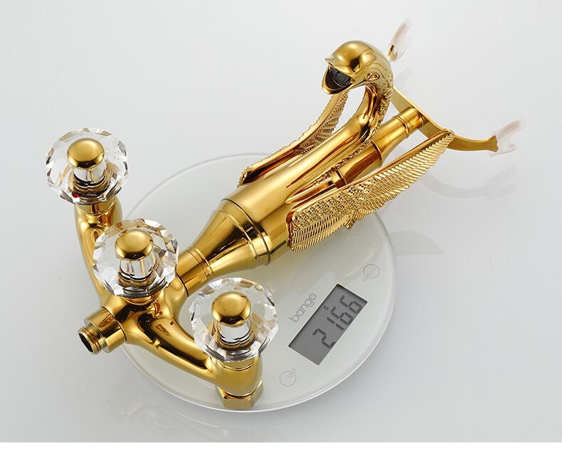 Antique Bathroom Floor Stand Faucet Black Bronze Swan Bath Shower Mixer Brass Golden Shower Set Freestanding Tub Faucet , Filler Bathtub Tap - Image 8