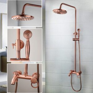 Antique Copper Bathroom Shower Set Rainfall Shower Head Bath Shower Mixer Set 3 Functions W/Hand Shower Tap Faucet