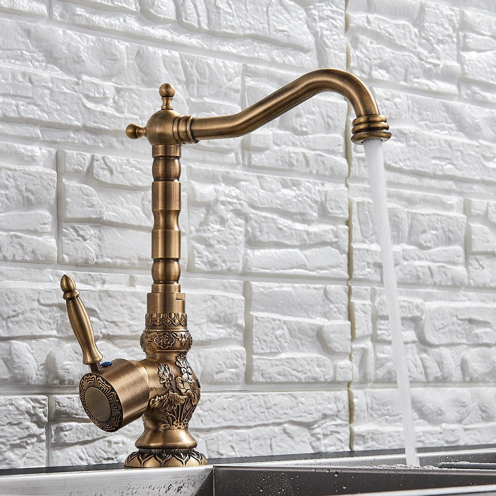 Antique Black Bronze Kitchen Faucet , Bathroom Basin Faucet , Embroidered Brass Faucet , 360 Rotatble Retro Faucet , Kitchen Vanity - Image 4