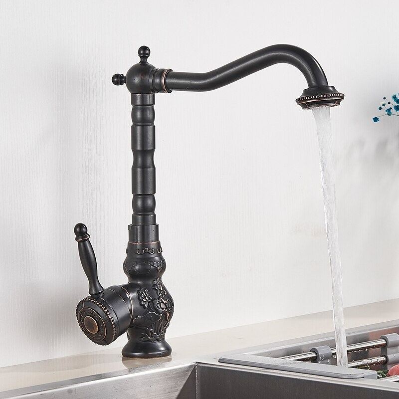 Antique Black Bronze Kitchen Faucet , Bathroom Basin Faucet , Embroidered Brass Faucet , 360 Rotatble Retro Faucet , Kitchen Vanity