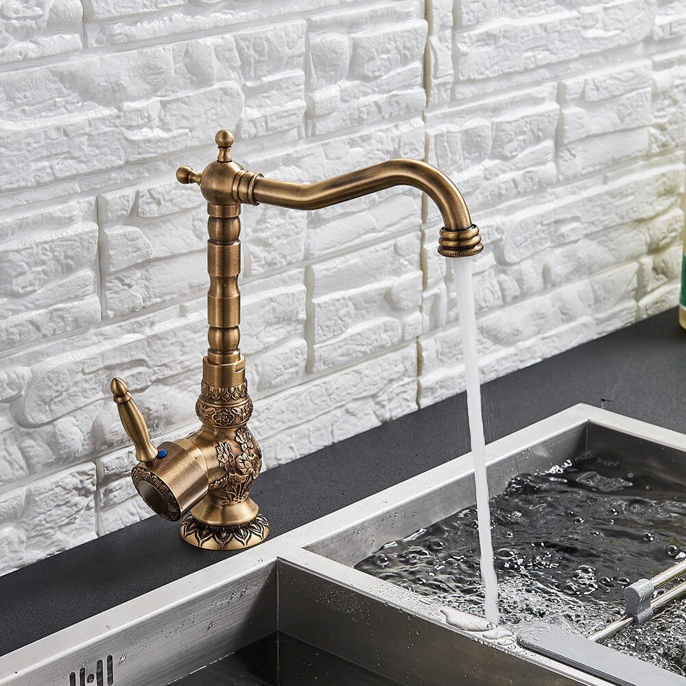 Antique Black Bronze Kitchen Faucet , Bathroom Basin Faucet , Embroidered Brass Faucet , 360 Rotatble Retro Faucet , Kitchen Vanity - Image 5