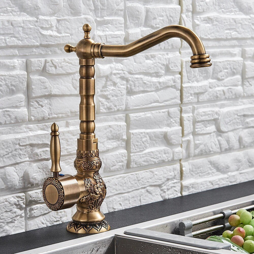 Antique Black Bronze Kitchen Faucet , Bathroom Basin Faucet , Embroidered Brass Faucet , 360 Rotatble Retro Faucet , Kitchen Vanity - Image 3