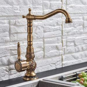 Kitchen Sink Faucets Retro Brass Antique Bronze Single Handle Kitchen Basin Faucets Deck Mounted Hot&Cold Water Mix Tap