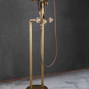 Antique Bathroom Floor Stand Faucet Black Bronze Swan Bath Shower Mixer Brass Golden Shower Set Freestanding Tub Faucet , Filler Bathtub Tap