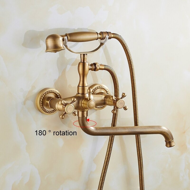 Bathroom Bath Shower Faucets Set Bathtub Faucet Water Mixer Crane Tap Antique Bronze Finished with Hand Shower Bathroom Faucet Vanity - Image 2