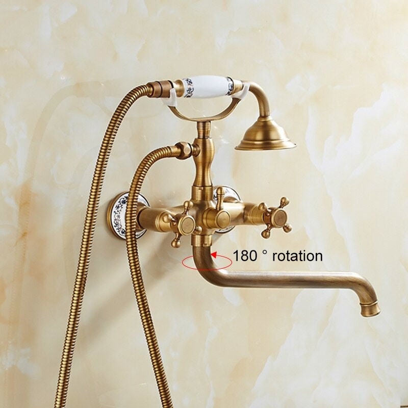 Bathroom Bath Shower Faucets Set Bathtub Faucet Water Mixer Crane Tap Antique Bronze Finished with Hand Shower Bathroom Faucet Vanity - Image 3
