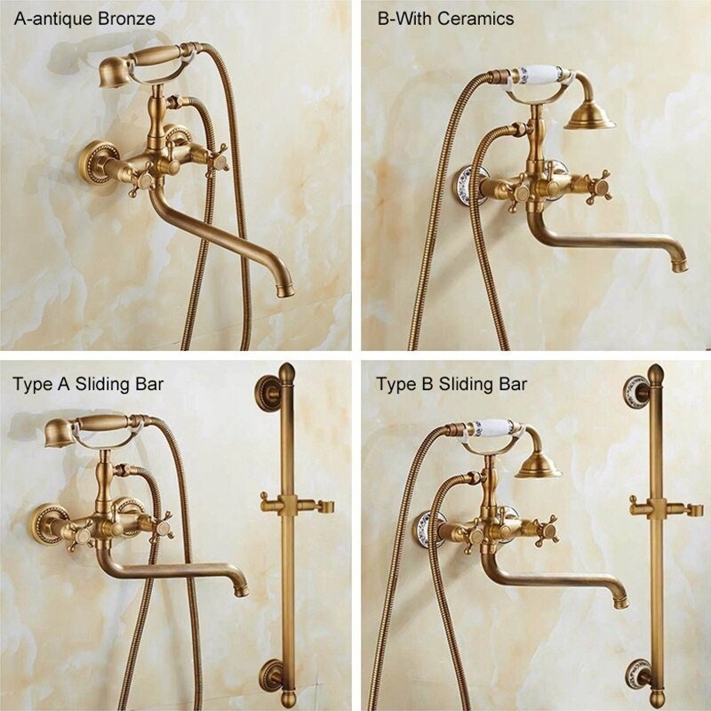 Bathroom Bath Shower Faucets Set Bathtub Faucet Water Mixer Crane Tap Antique Bronze Finished with Hand Shower Bathroom Faucet Vanity - Image 7