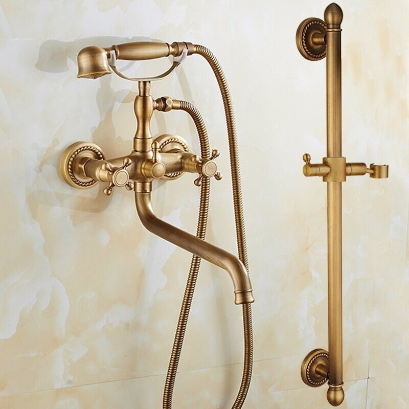 Bathroom Bath Shower Faucets Set Bathtub Faucet Water Mixer Crane Tap Antique Bronze Finished with Hand Shower Bathroom Faucet Vanity