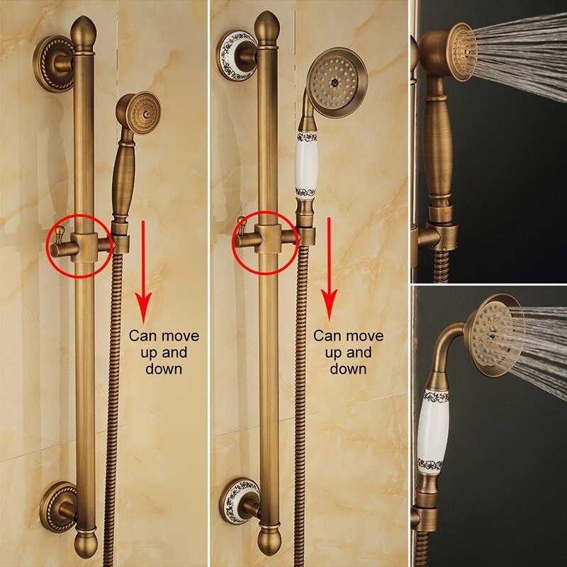 Bathroom Bath Shower Faucets Set Bathtub Faucet Water Mixer Crane Tap Antique Bronze Finished with Hand Shower Bathroom Faucet Vanity - Image 4