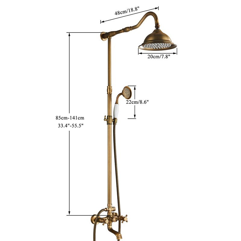Antique Brass Shower Faucets Wall Mount Rainfall Shower With Handshower Swivel Tub Spout Retro Shower Mixer Tap For Bath - Image 7