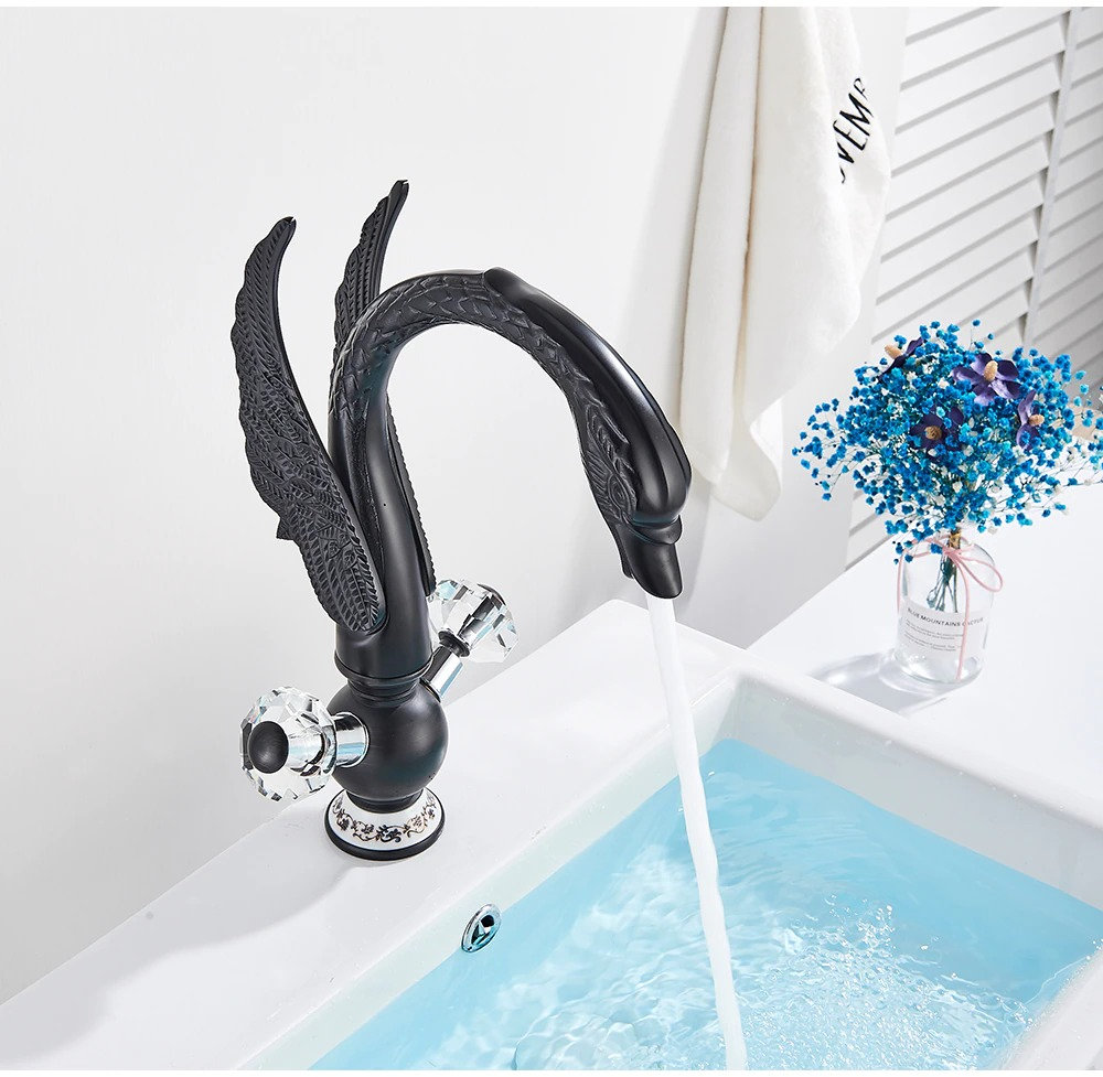 Golden Swan Basin Faucet Deck Mounted Bathroom Faucet Hot and Cold Water Mixer Tap Bath Water Faucet Basin Sink Taps Golden Bird Faucet - Image 9