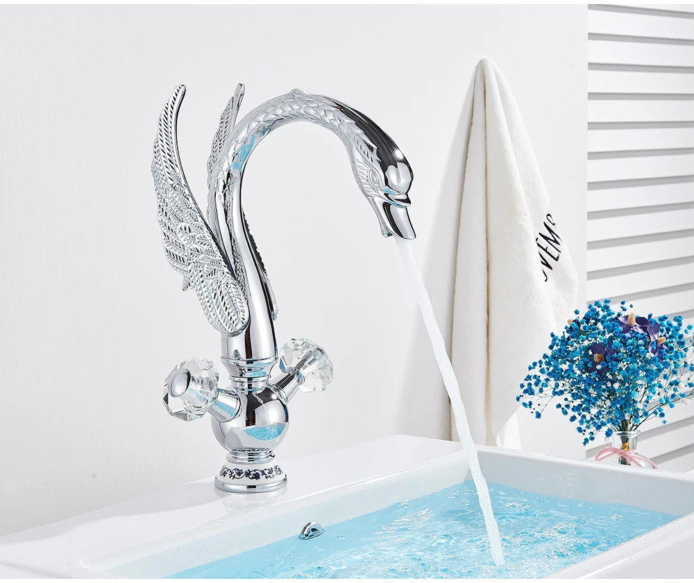 Golden Swan Basin Faucet Deck Mounted Bathroom Faucet Hot and Cold Water Mixer Tap Bath Water Faucet Basin Sink Taps Golden Bird Faucet - Image 7