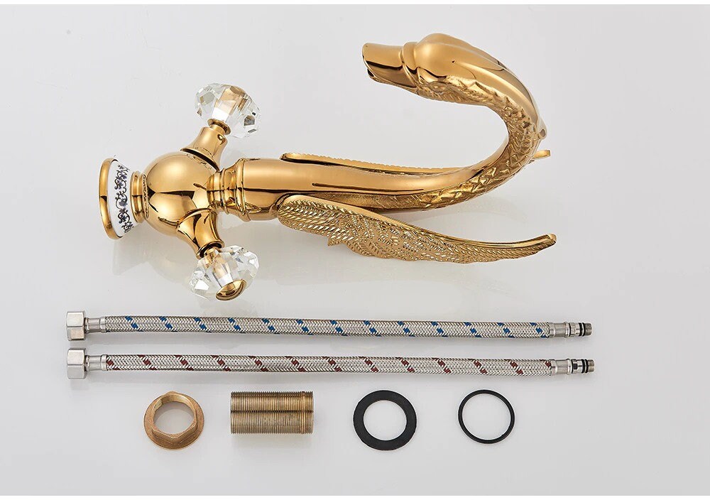 Golden Swan Basin Faucet Deck Mounted Bathroom Faucet Hot and Cold Water Mixer Tap Bath Water Faucet Basin Sink Taps Golden Bird Faucet - Image 6