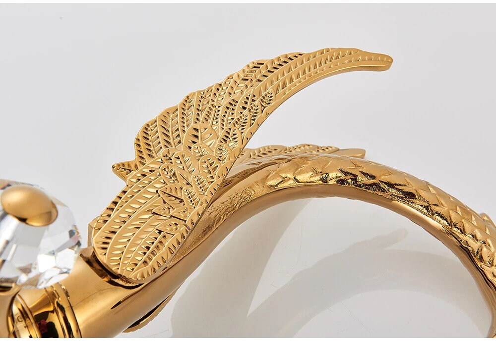 Golden Swan Basin Faucet Deck Mounted Bathroom Faucet Hot and Cold Water Mixer Tap Bath Water Faucet Basin Sink Taps Golden Bird Faucet - Image 3