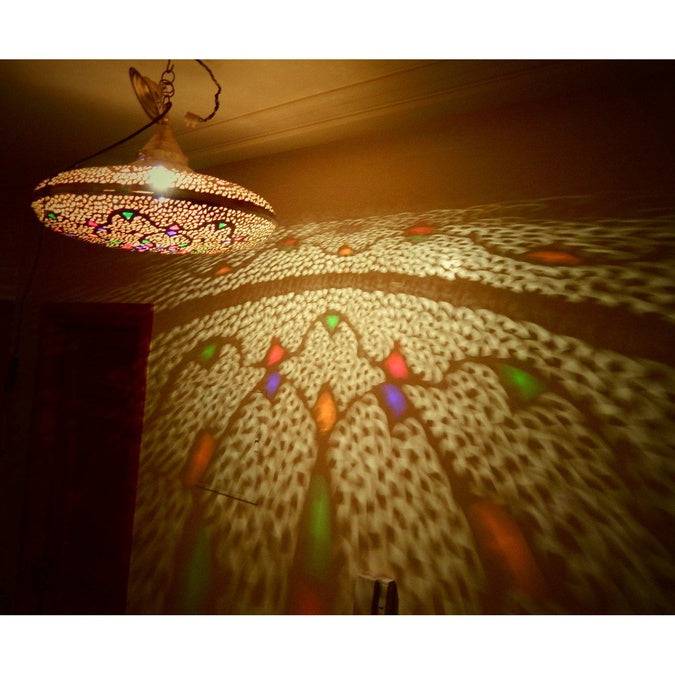Brass and glass Moroccan Chandelier, Ceiling lamp, Night lamp, Boho Lighting for art lovers - Image 7