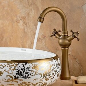 Double Handles Antique Brass Faucets Bathroom Basin Brass Sink Faucet Crane Mixer Tap