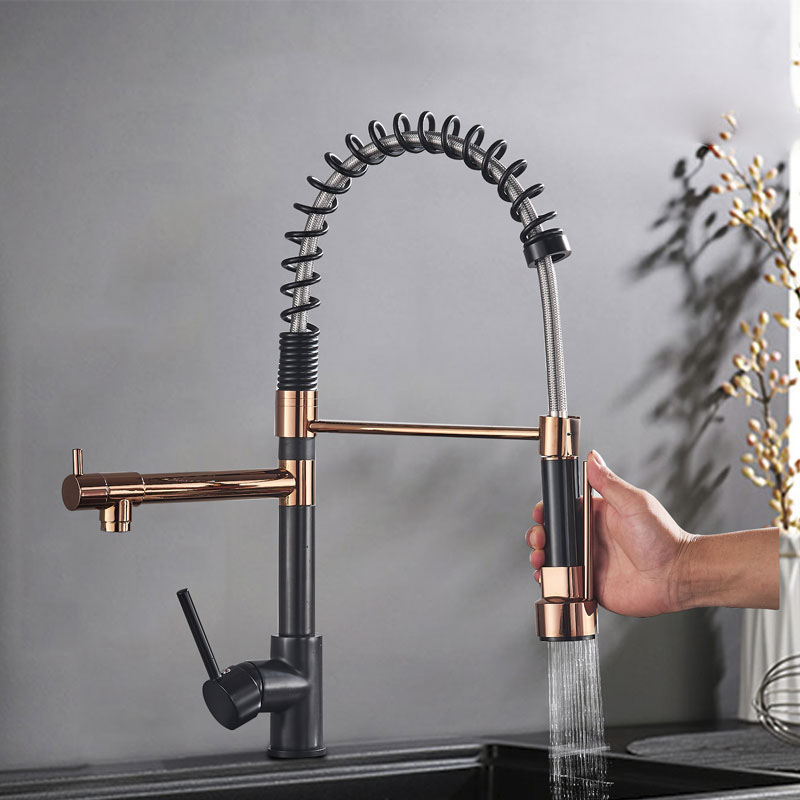 Top Popular Kitchen spring sink faucet rose gold color - kitchen Faucet - Golden Faucet for Kitchen