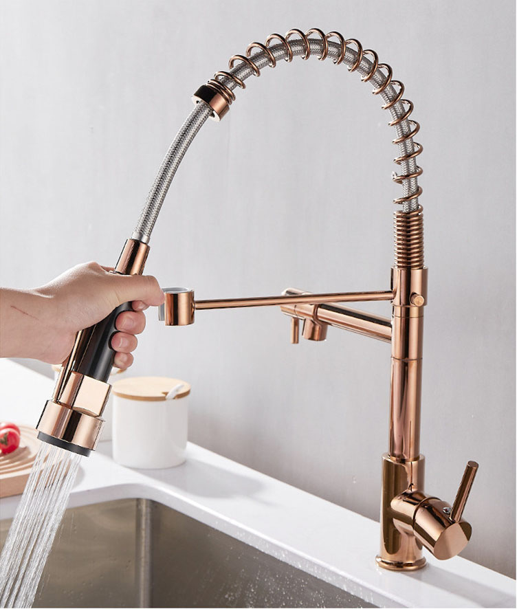 Top Popular Kitchen spring sink faucet rose gold color - kitchen Faucet - Golden Faucet for Kitchen - Image 4