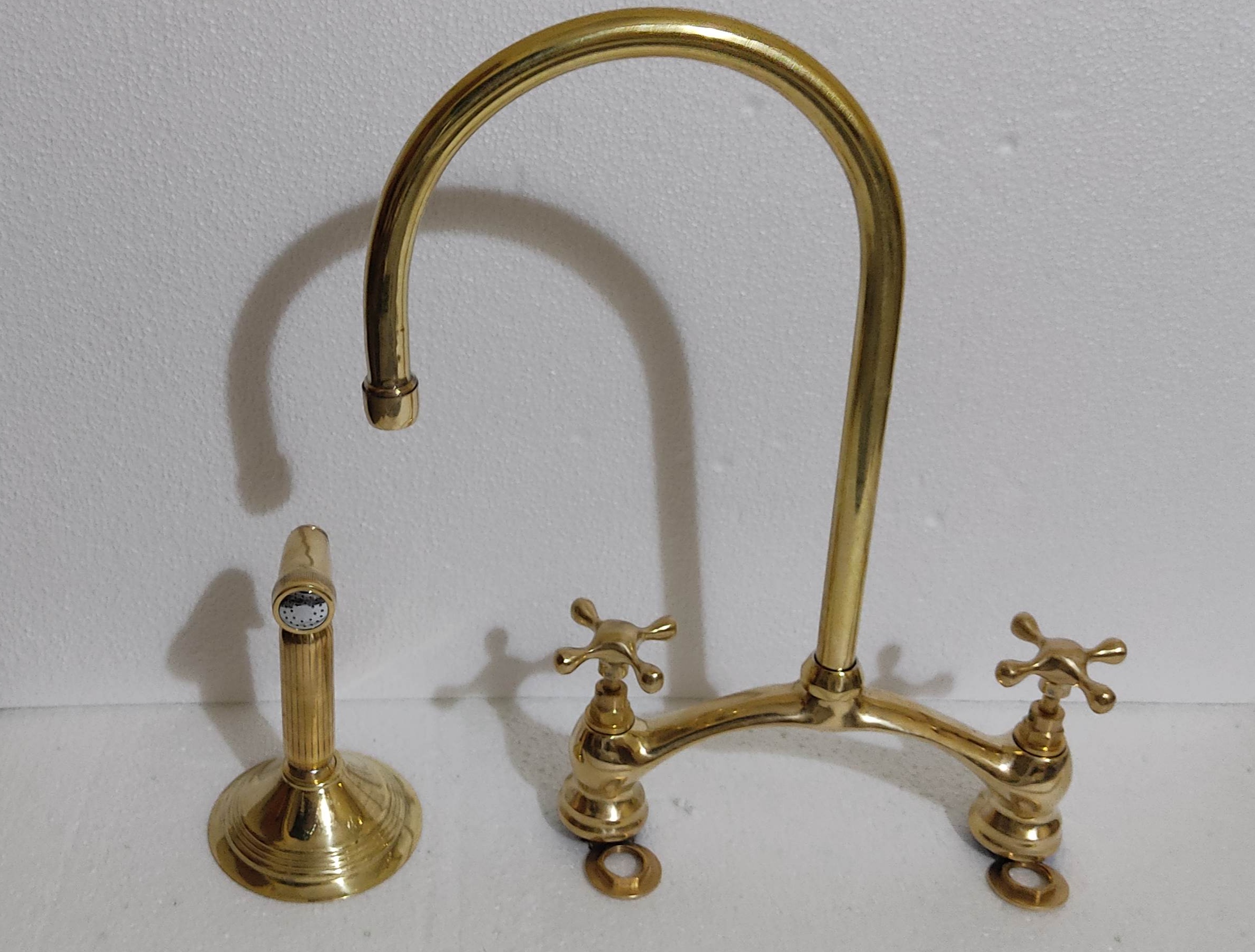 handmaded brass bridge Fauctet - Moroccan Brass Kitchen Faucet - Unlacquered Brass Faucet - antique brass bathroom faucet - Image 3